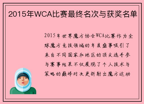 2015年WCA比赛最终名次与获奖名单